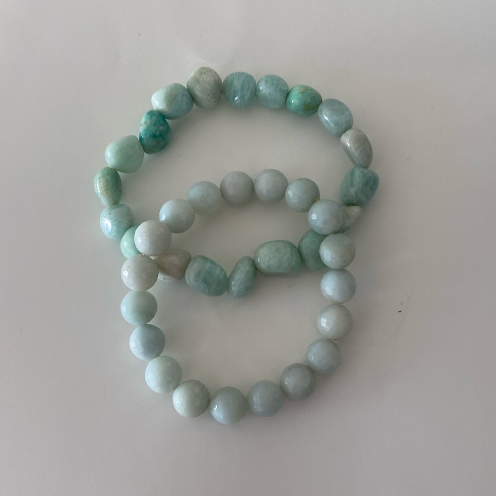 Amazonite Tumbled Jade Mint Green GemStone Stretch Beaded Bracelets